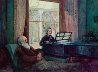 Charles Darwin et sa femme au piano